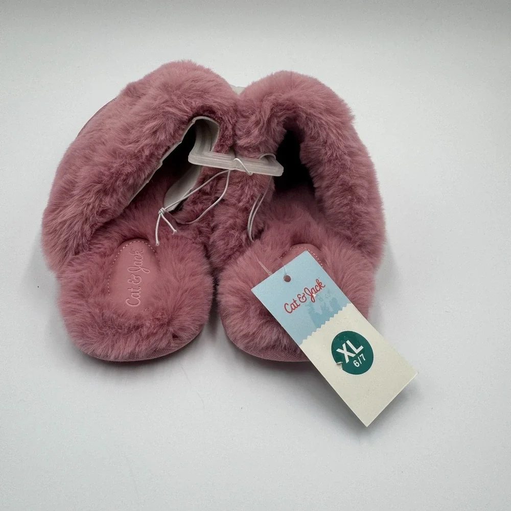 Cat & Jack Lane Metallic Scuff Slippers Girls XL 6/7 Pink NWT
